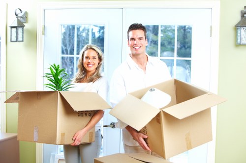 Professional office move in Chelsea with desks and boxes ready for relocation