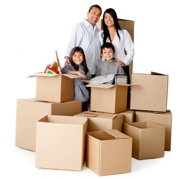 Household boxes and furniture loaded for removal truck hire